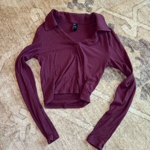 Cider purple ribbed cropped collar top